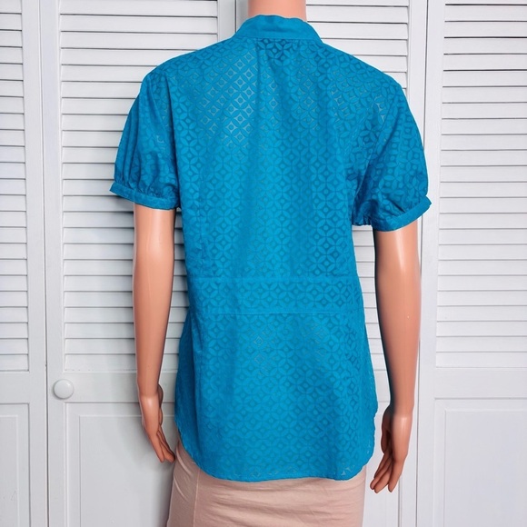 ATTENTION Semi Sheer Short Sleeve Button Down Blouse in Blue Size Large - Picture 8 of 8